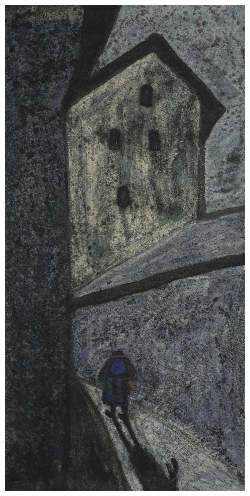 胡吉宏 《屯堡老汉人239》 土纸+丙烯+蓝靛泥 122x247 cm