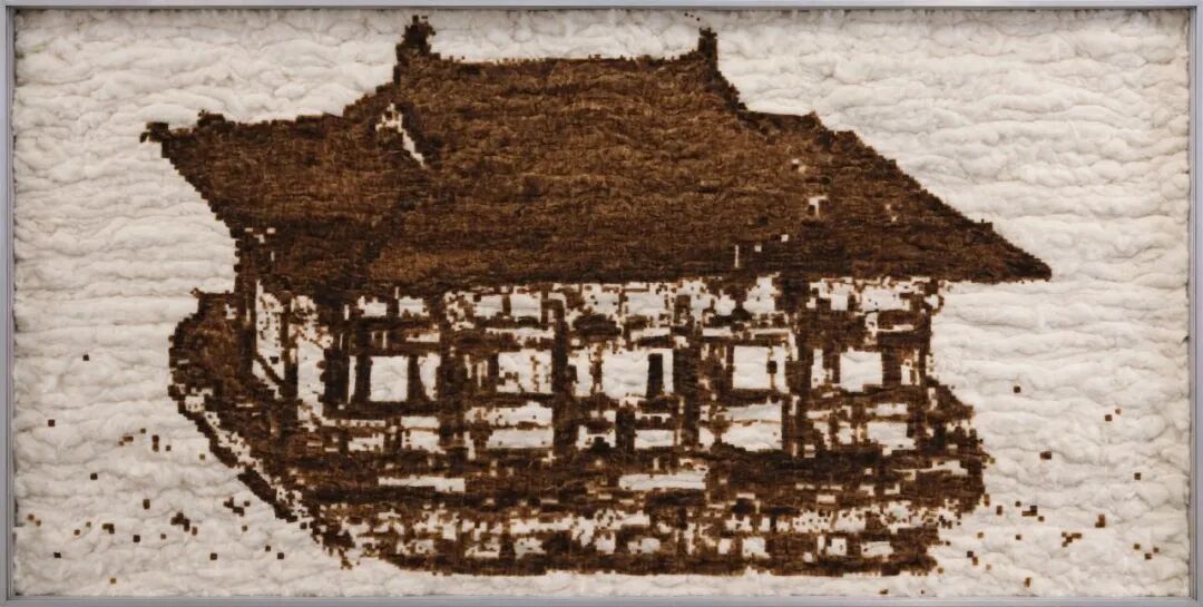 天火—唐代建筑 棉花、综合材料 100×200cm 2025