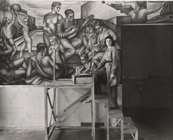 美国艺术家玛利安·格林伍德为联邦艺术计划创作壁画 图片来源Archives of American Art