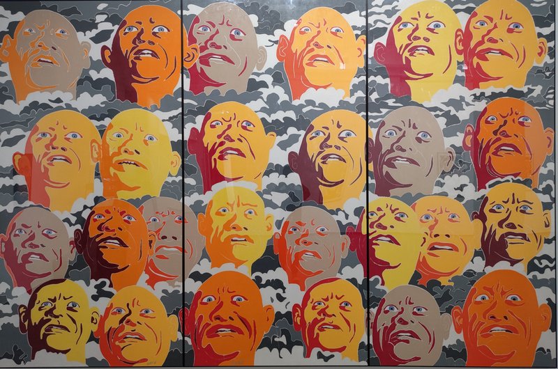 方力钧，《2016》 木刻版画 244x366cm 2016