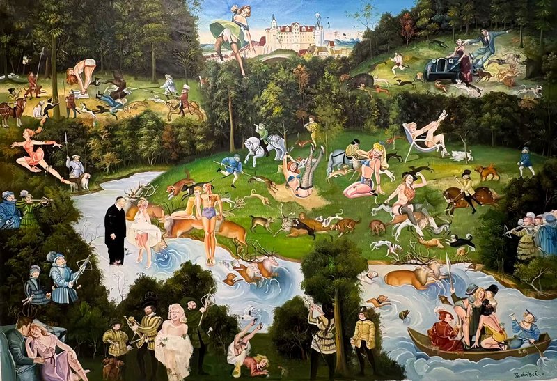 张钊瀛，《挪与用-城堡中的美人谷》 布面油画 150x200cm 2023