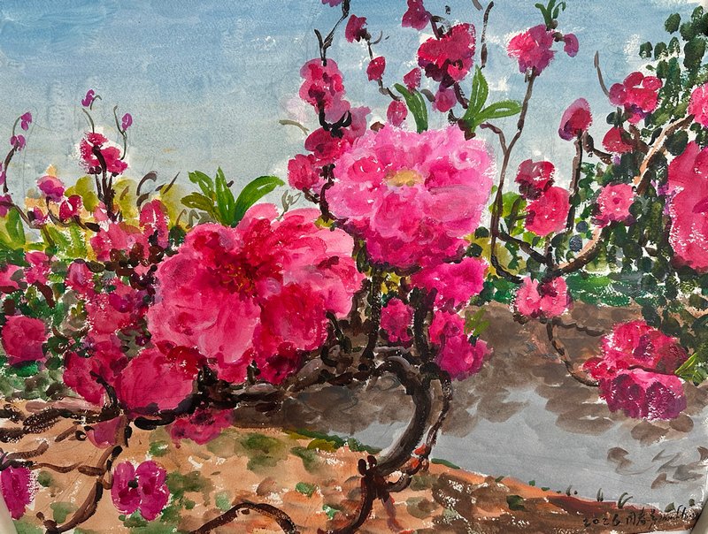 周春芽，《瘦西湖早春图》 德国康颂纸本丙烯 46x61cm 2026