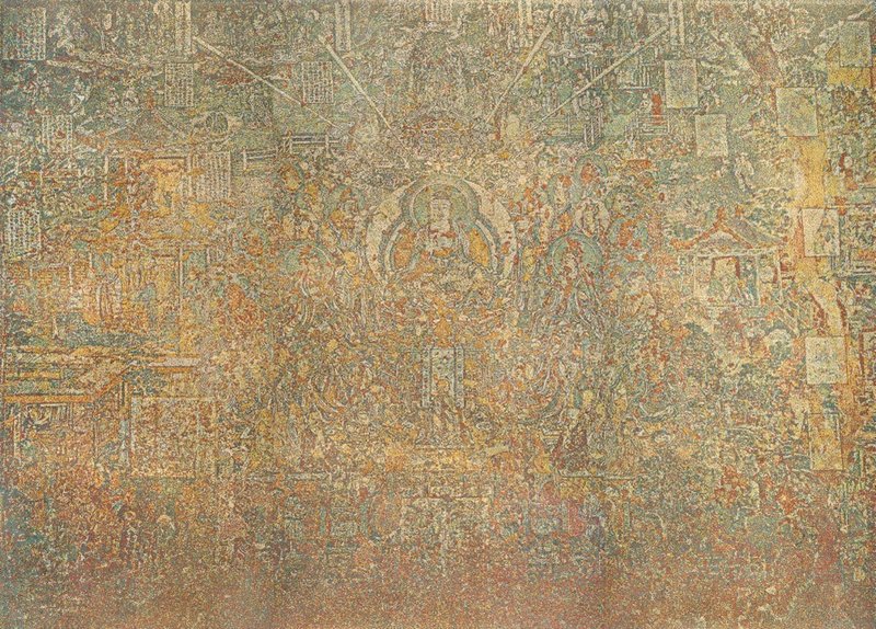杨冕，《CMYK-宋山西开化寺壁画 释迦牟尼说法图》 布上丙烯 360x500cm 2025