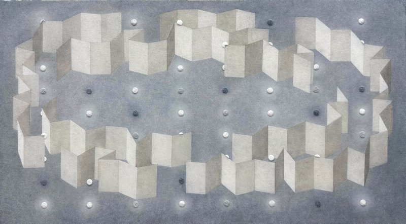 汤嘉欣,《刺紙2026-8》,2026,纸上戳刺、色粉、彩铅,90x50cm