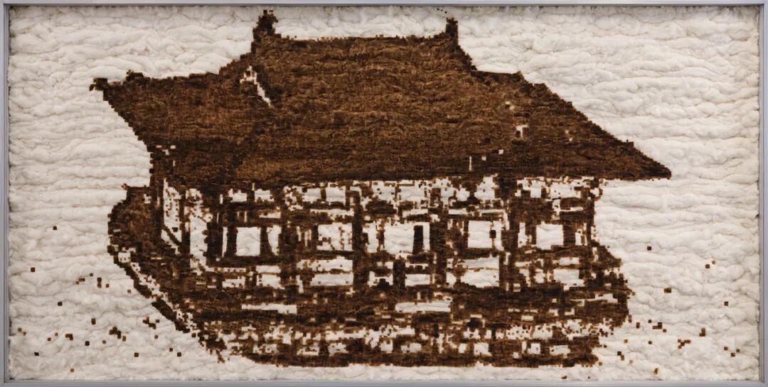 《天火·唐代建筑》,100 x 200cm,综合材料、棉花